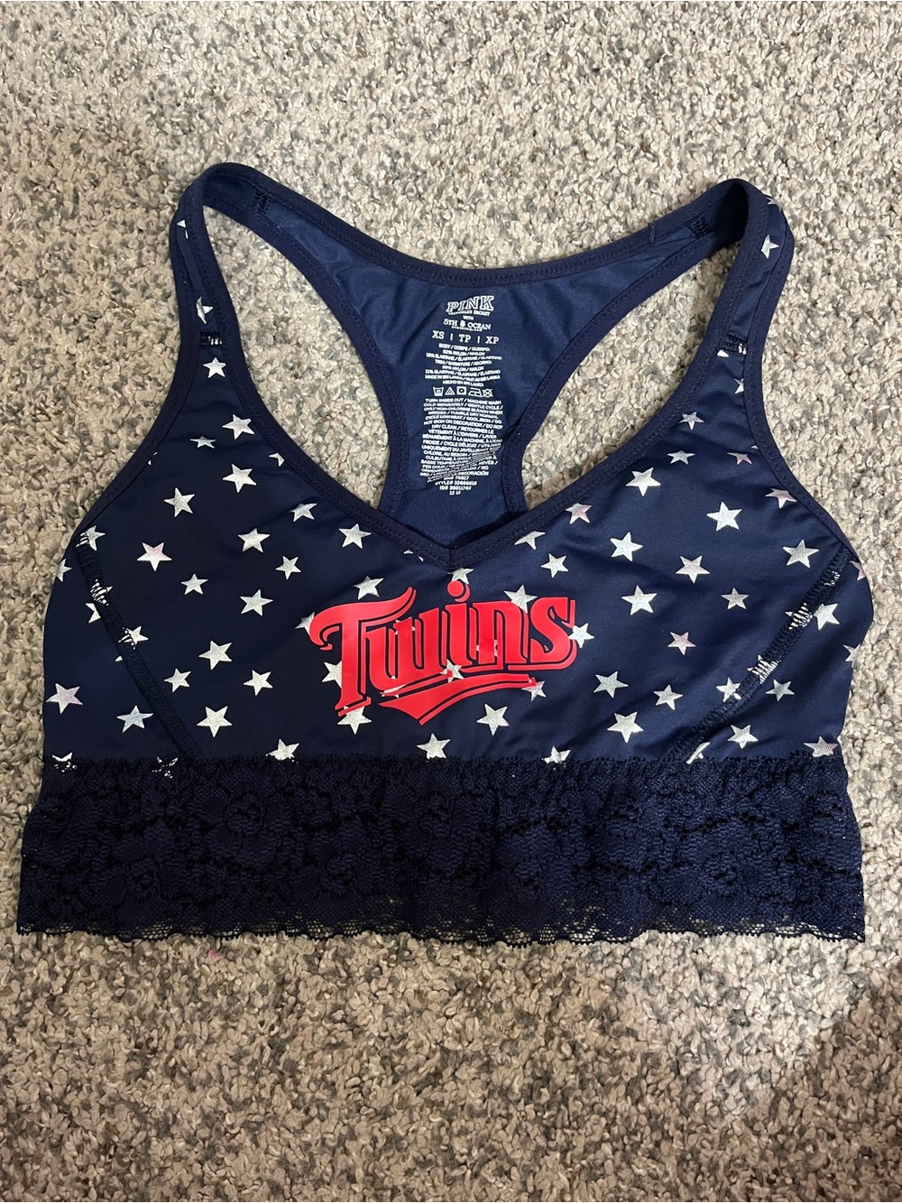 PINK Victoria's Secret Navy Star Bralette with Red Logo